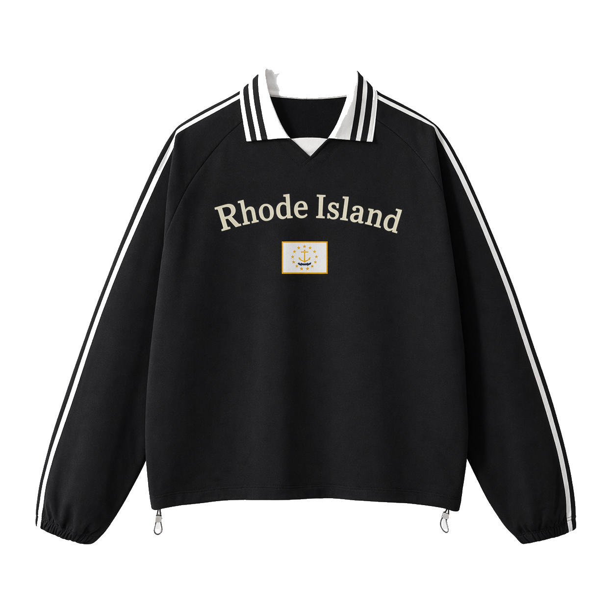 Collection 6 Rhode Island Contrast Striped Lapel Collar Sweatshirt - Black front