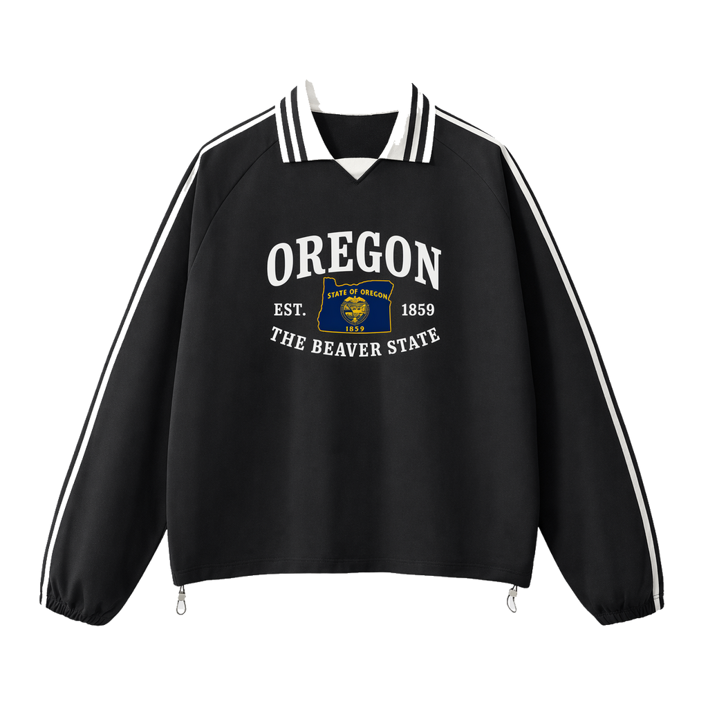 Collection 8 Oregon Contrast Striped Lapel Collar Sweatshirt - Black front