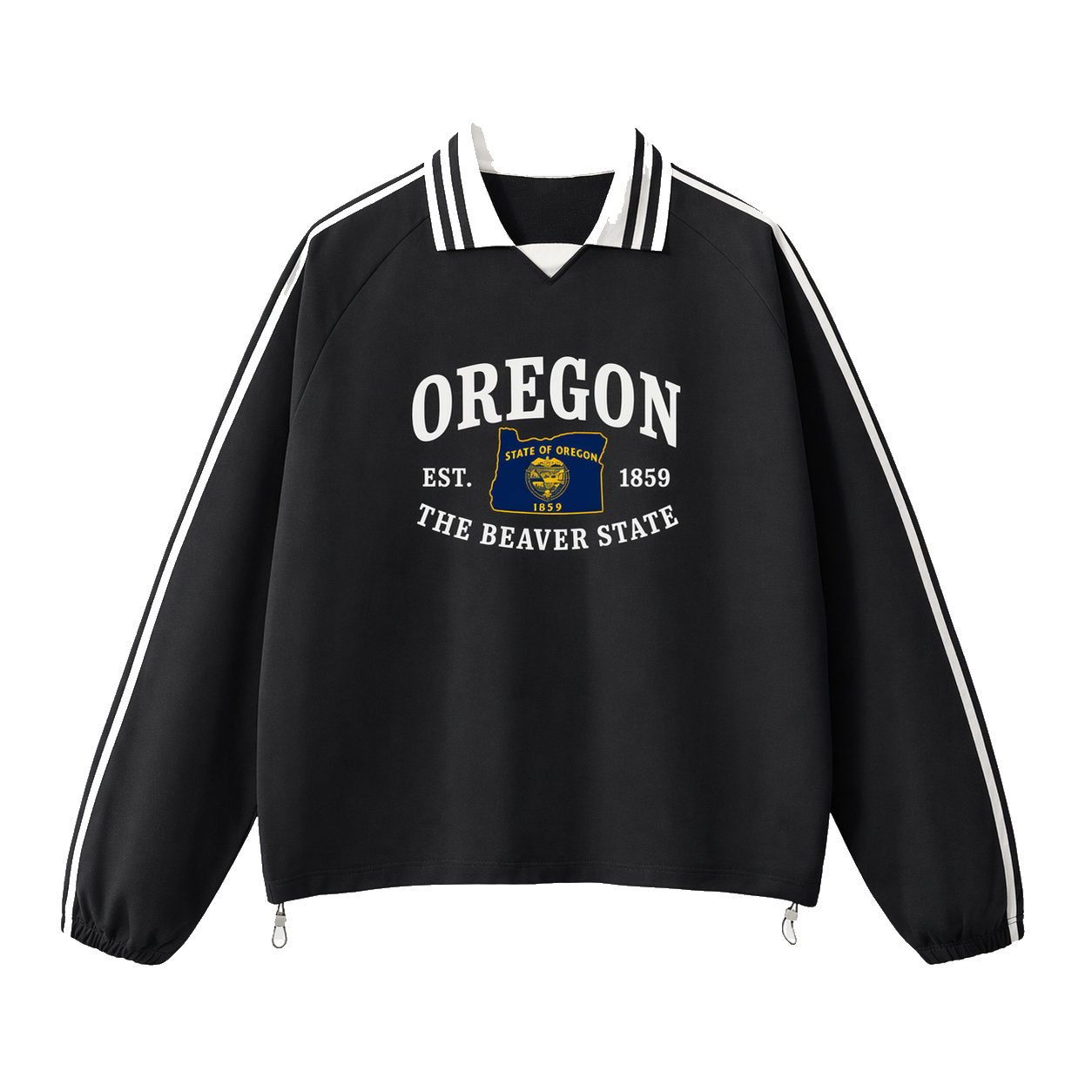 Collection 8 Oregon Contrast Striped Lapel Collar Sweatshirt - Black front