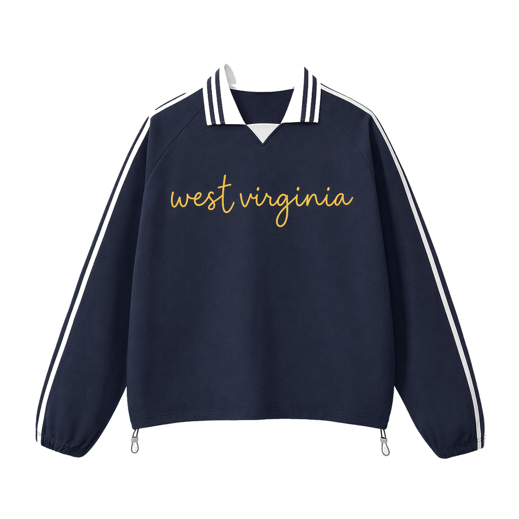 Collection 3 West Virginia Contrast Striped Lapel Collar Sweatshirt - Royal Blue front