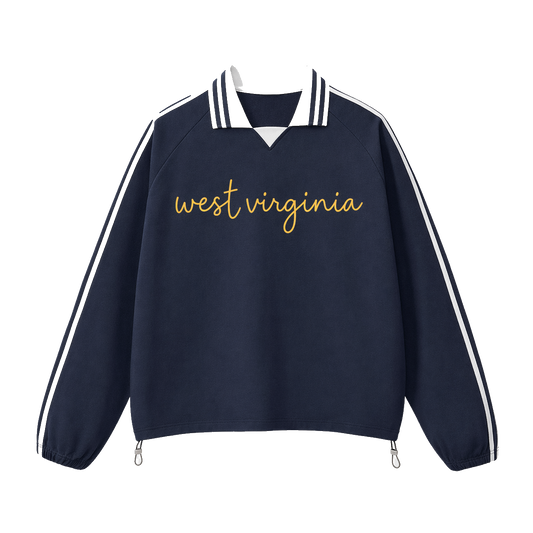 Collection 3 West Virginia Contrast Striped Lapel Collar Sweatshirt - Royal Blue front