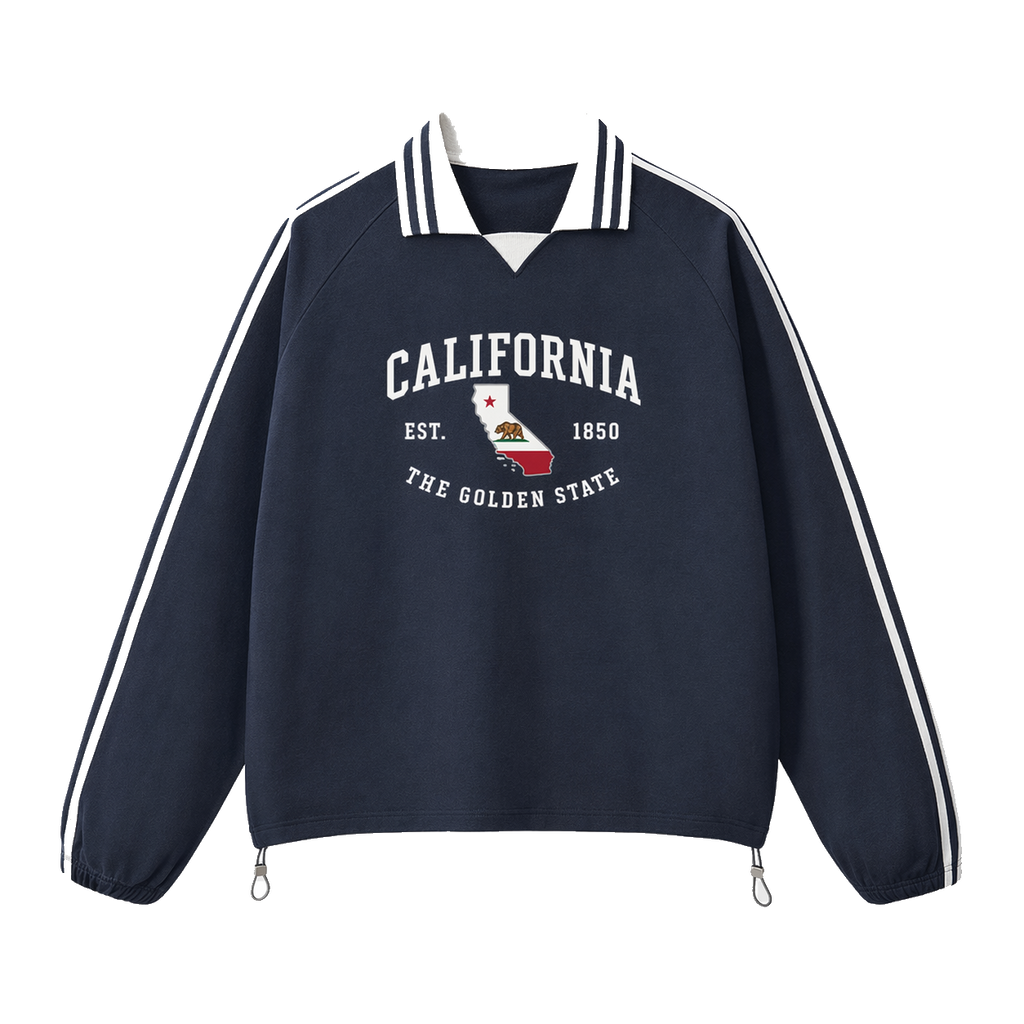 Collection 8 California Contrast Striped Lapel Collar Sweatshirt - Royal Blue front