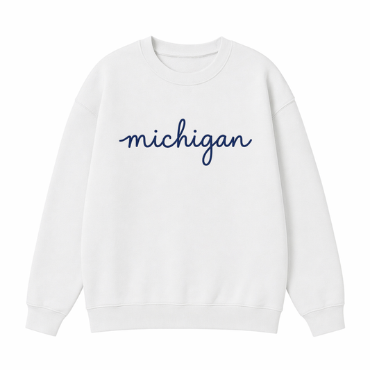 Collection 3 Michigan Essential Heavyweight Crewneck Sweatshirt - White front