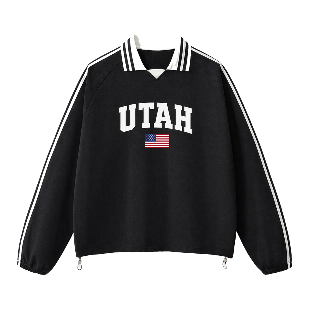 Collection 2 Utah Contrast Striped Lapel Collar Sweatshirt - Black front
