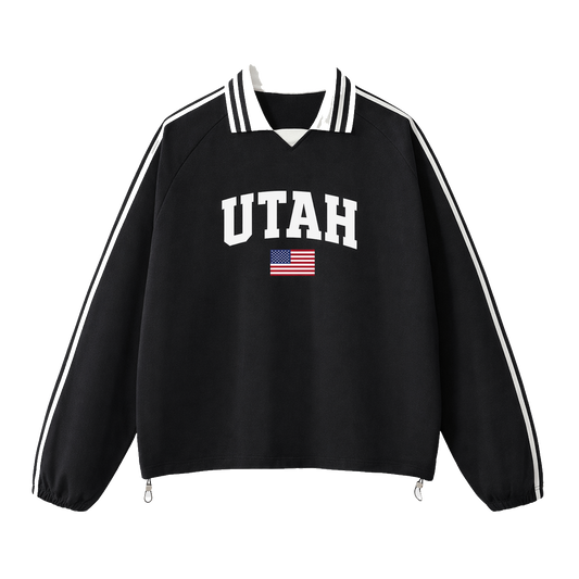 Collection 2 Utah Contrast Striped Lapel Collar Sweatshirt - Black front