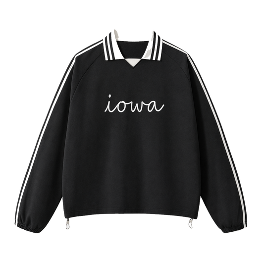 Collection 3 Iowa Contrast Striped Lapel Collar Sweatshirt - Black front