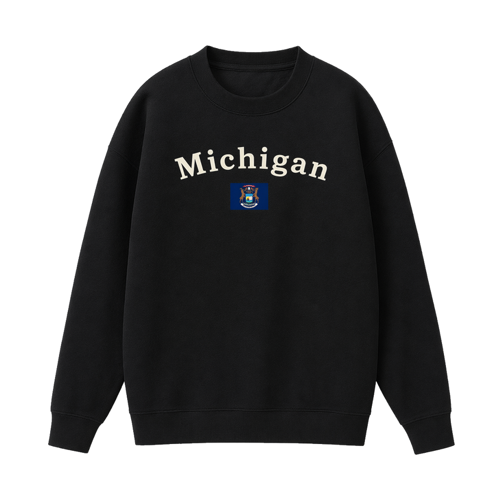 Collection 6 Michigan Essential Heavyweight Crewneck Sweatshirt - Black front