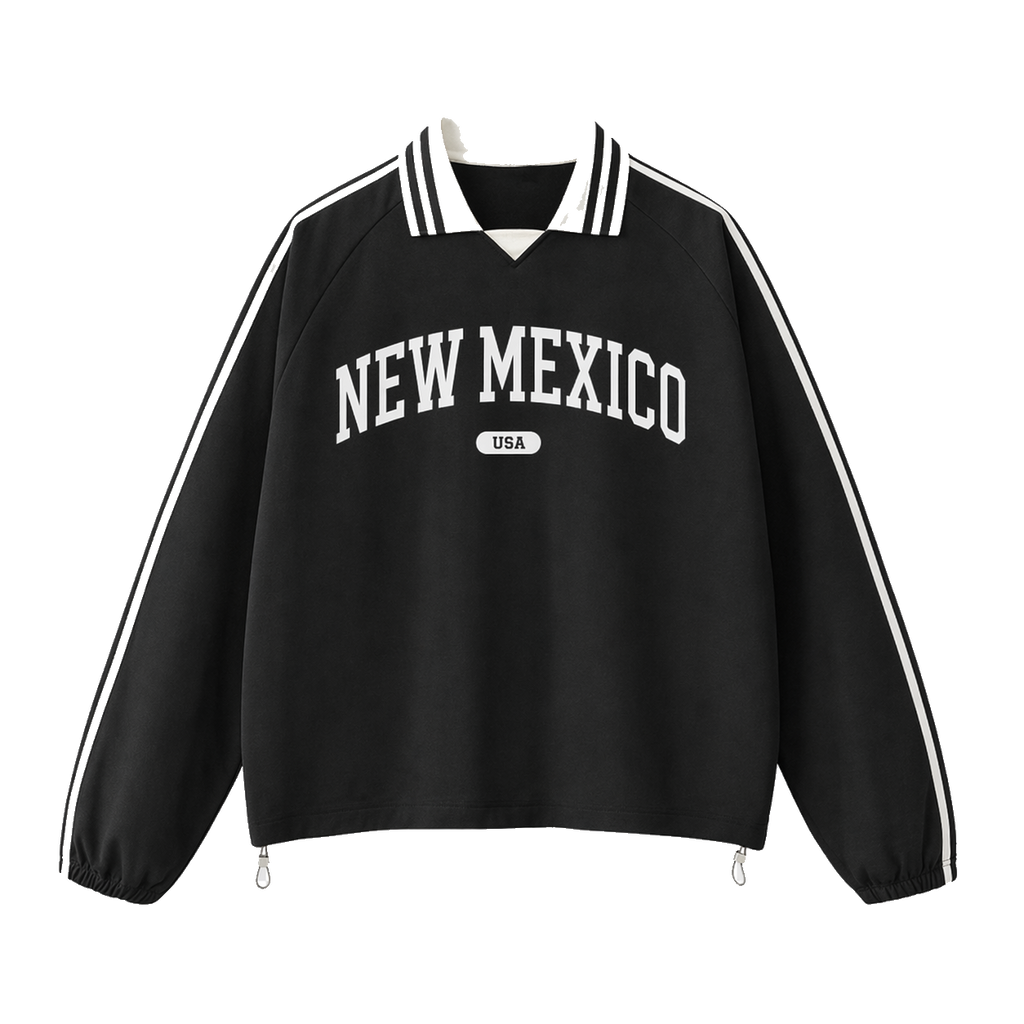 Collection 4 New Mexico Contrast Striped Lapel Collar Sweatshirt - Black front