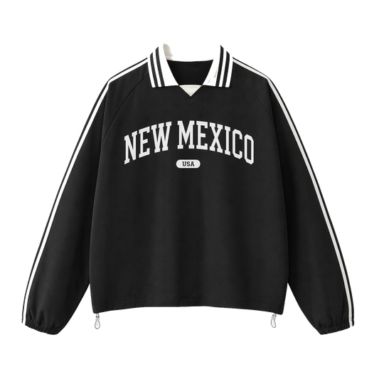 Collection 4 New Mexico Contrast Striped Lapel Collar Sweatshirt - Black front