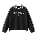 Collection 6 Michigan Contrast Striped Lapel Collar Sweatshirt - Black front