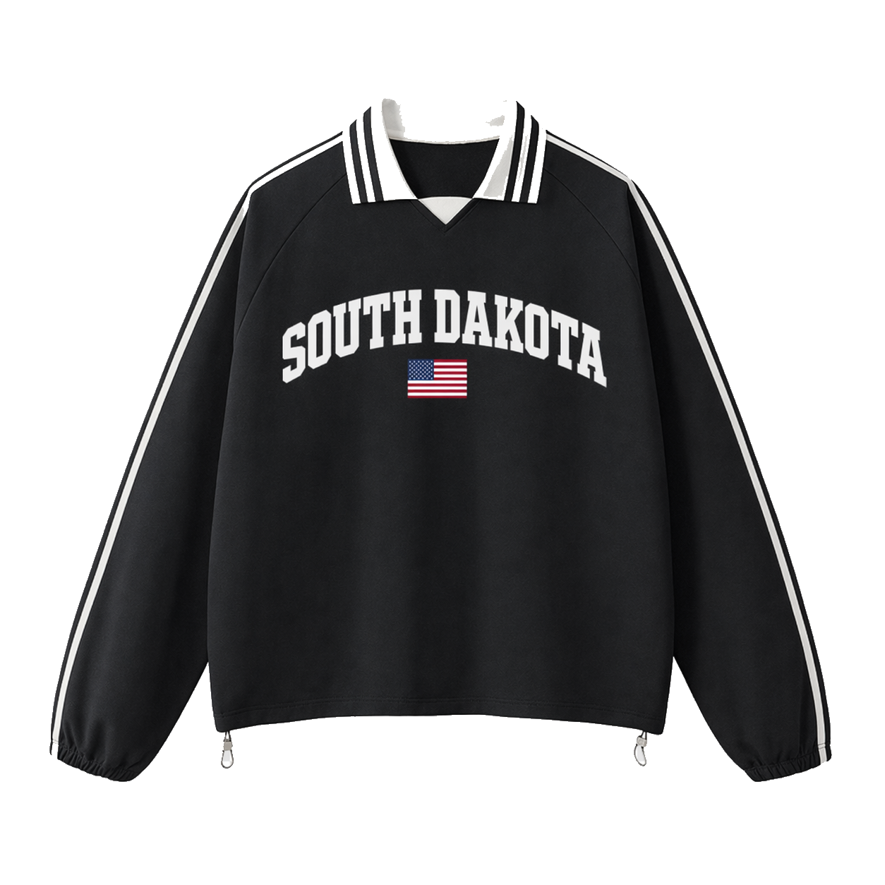 Collection 2 South Dakota Contrast Striped Lapel Collar Sweatshirt - Black front