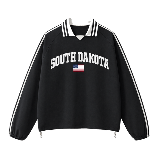 Collection 2 South Dakota Contrast Striped Lapel Collar Sweatshirt - Black front