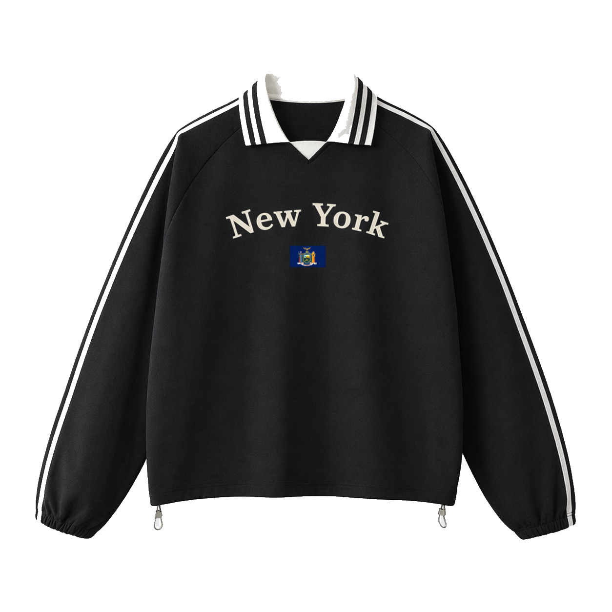 Collection 6 New York Contrast Striped Lapel Collar Sweatshirt - Black front