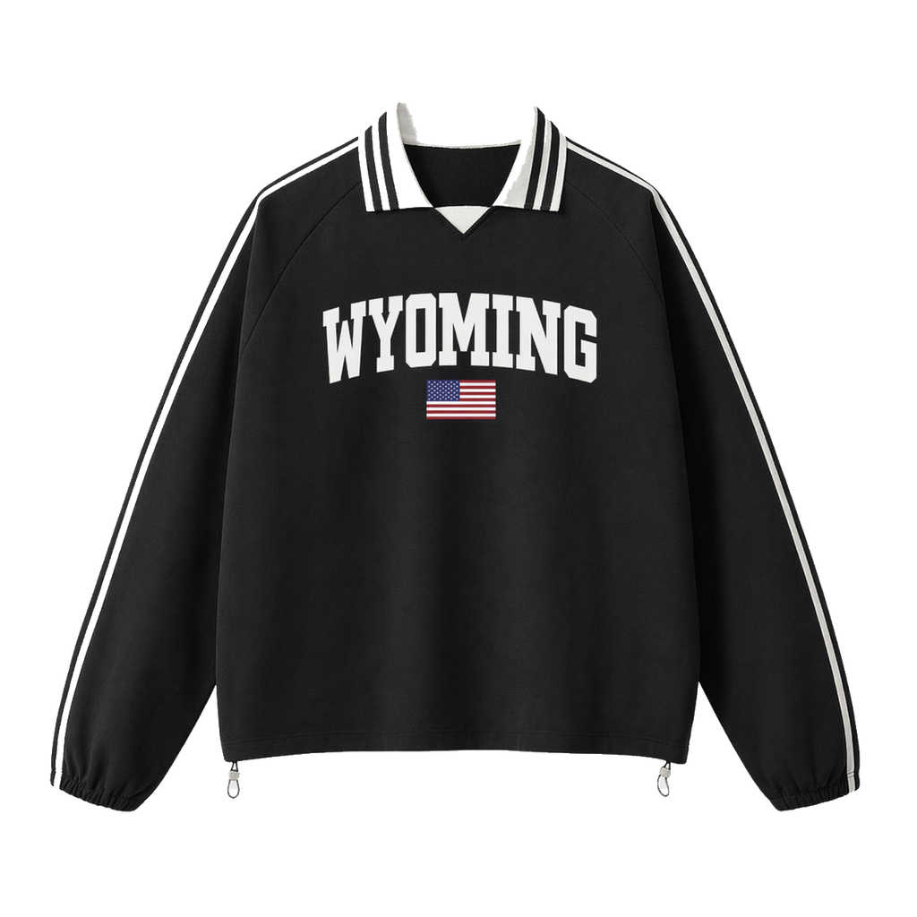 Collection 2 Wyoming Contrast Striped Lapel Collar Sweatshirt - Black front
