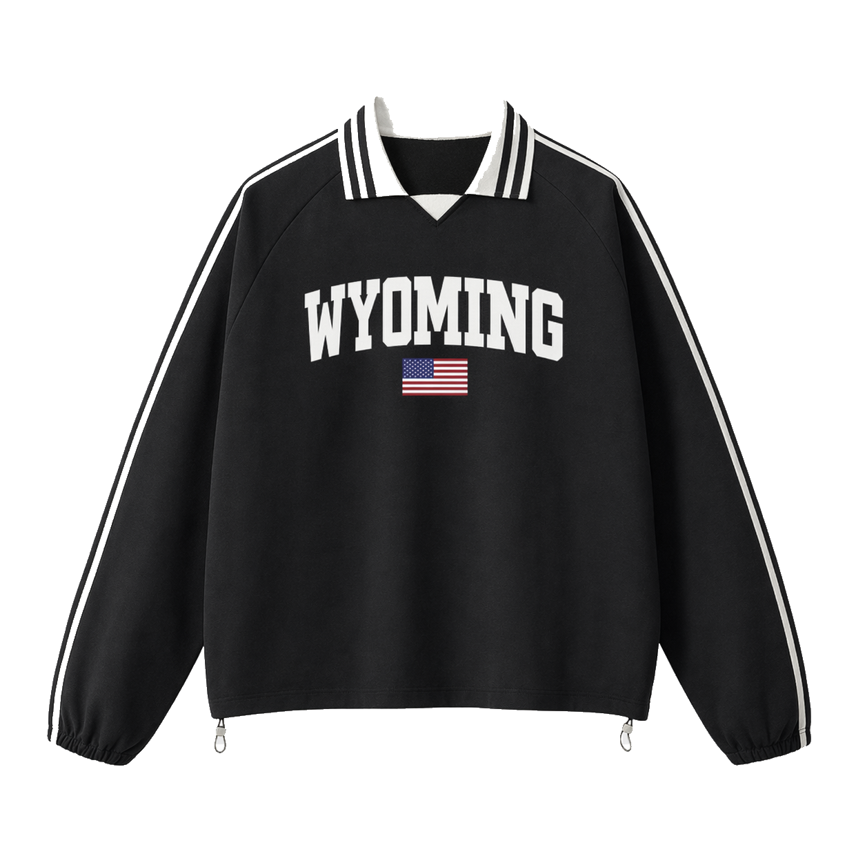 Collection 2 Wyoming Contrast Striped Lapel Collar Sweatshirt - Black front