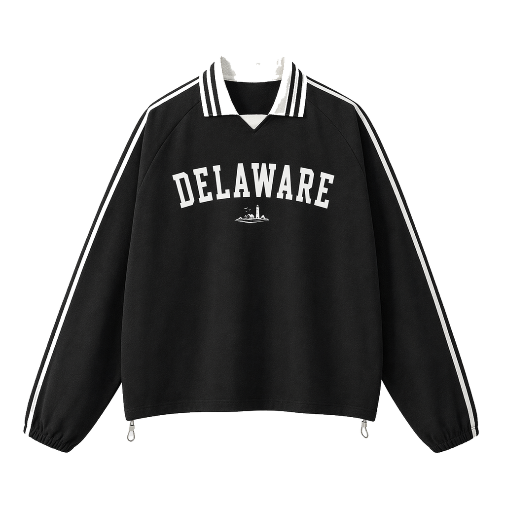 Collection 9 Delaware Contrast Striped Lapel Collar Sweatshirt - Black front