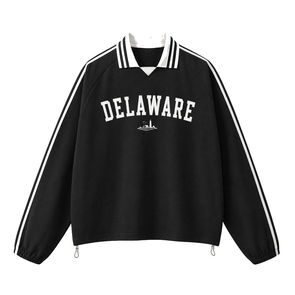 Collection 9 Delaware Contrast Striped Lapel Collar Sweatshirt - Black front