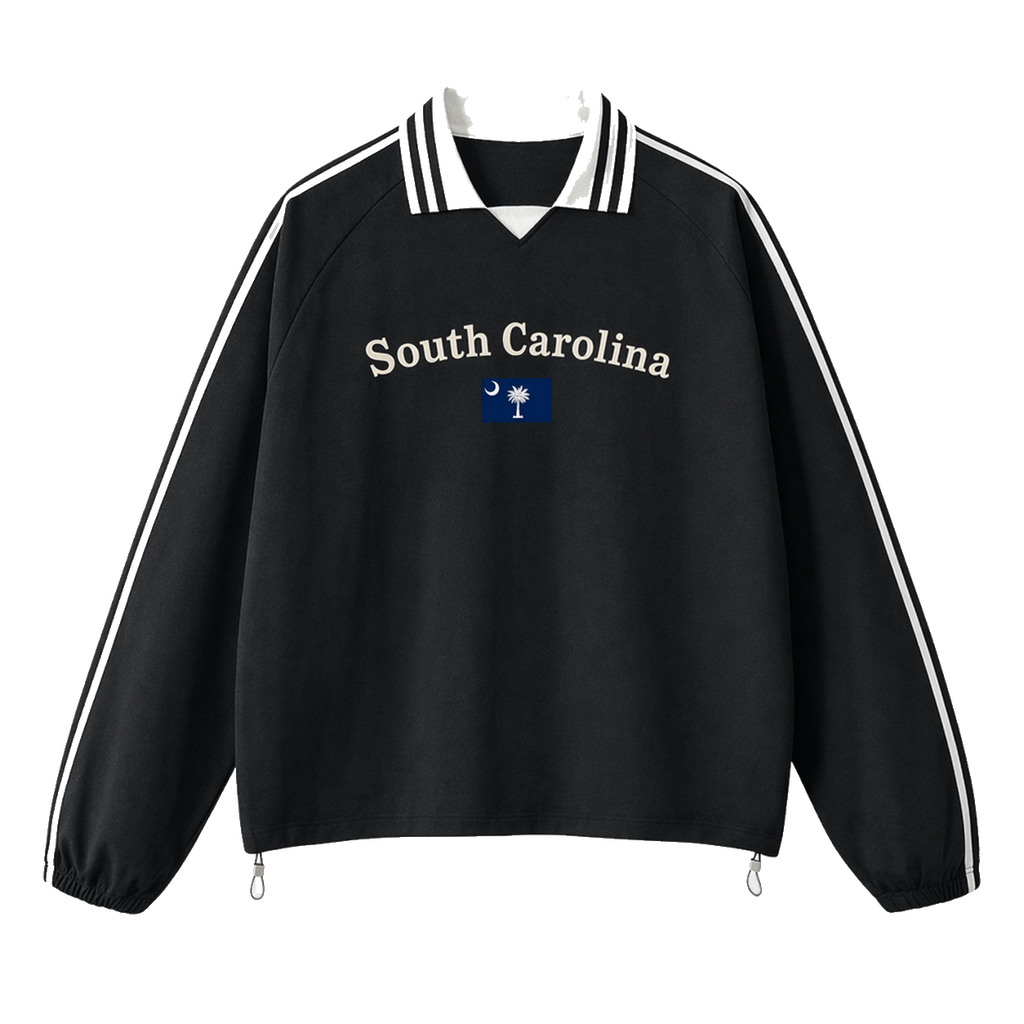 Collection 6 South Carolina Contrast Striped Lapel Collar Sweatshirt - Black front