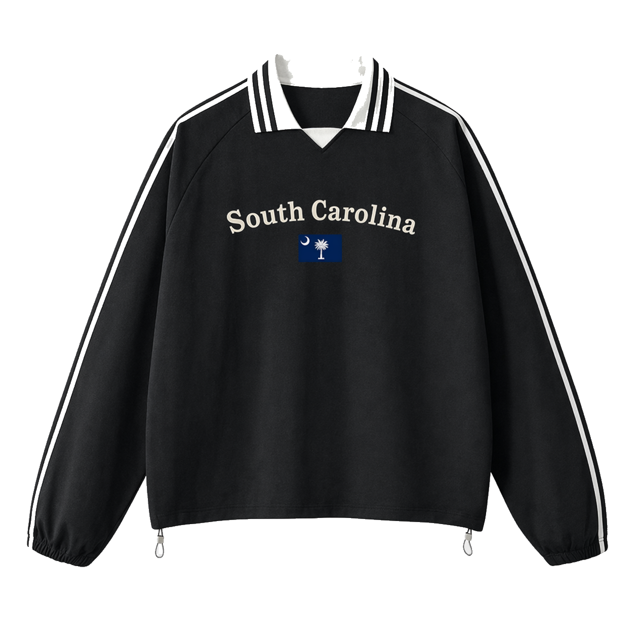 Collection 6 South Carolina Contrast Striped Lapel Collar Sweatshirt - Black front