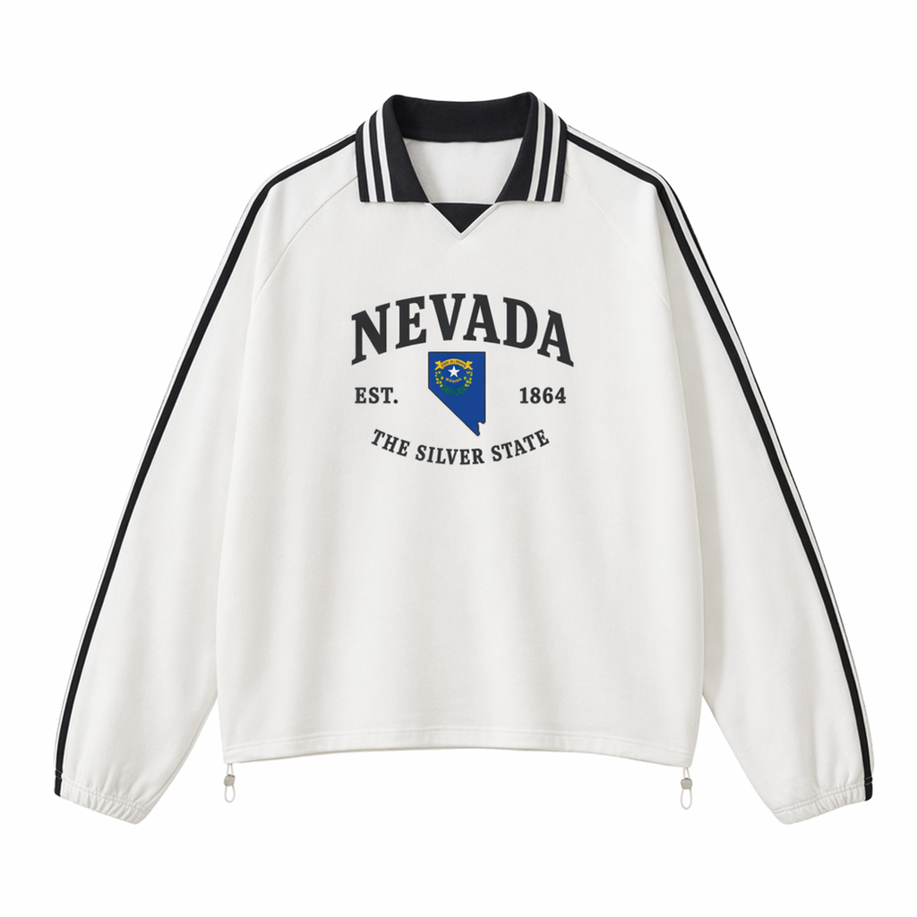 Collection 8 Nevada Contrast Striped Lapel Collar Sweatshirt - White front