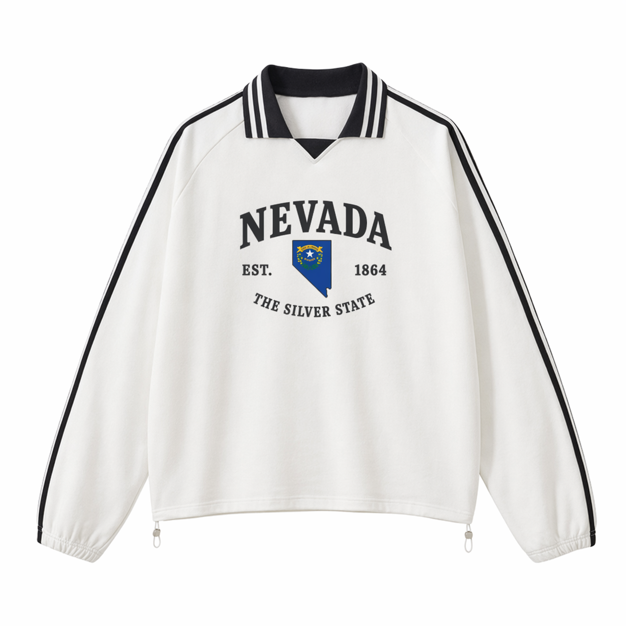 Collection 8 Nevada Contrast Striped Lapel Collar Sweatshirt - White front
