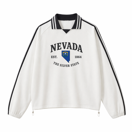 Collection 8 Nevada Contrast Striped Lapel Collar Sweatshirt - White front