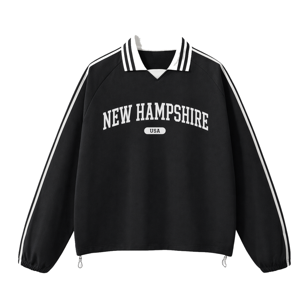 Collection 4 New Hampshire Contrast Striped Lapel Collar Sweatshirt - Black front