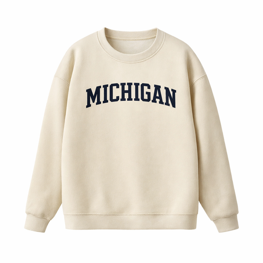 Collection 1 Michigan Essential Heavyweight Crewneck Sweatshirt - Cream front