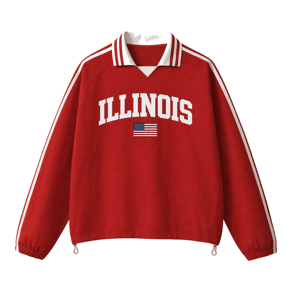 Collection 2 Illinois Contrast Striped Lapel Collar Sweatshirt - Red front