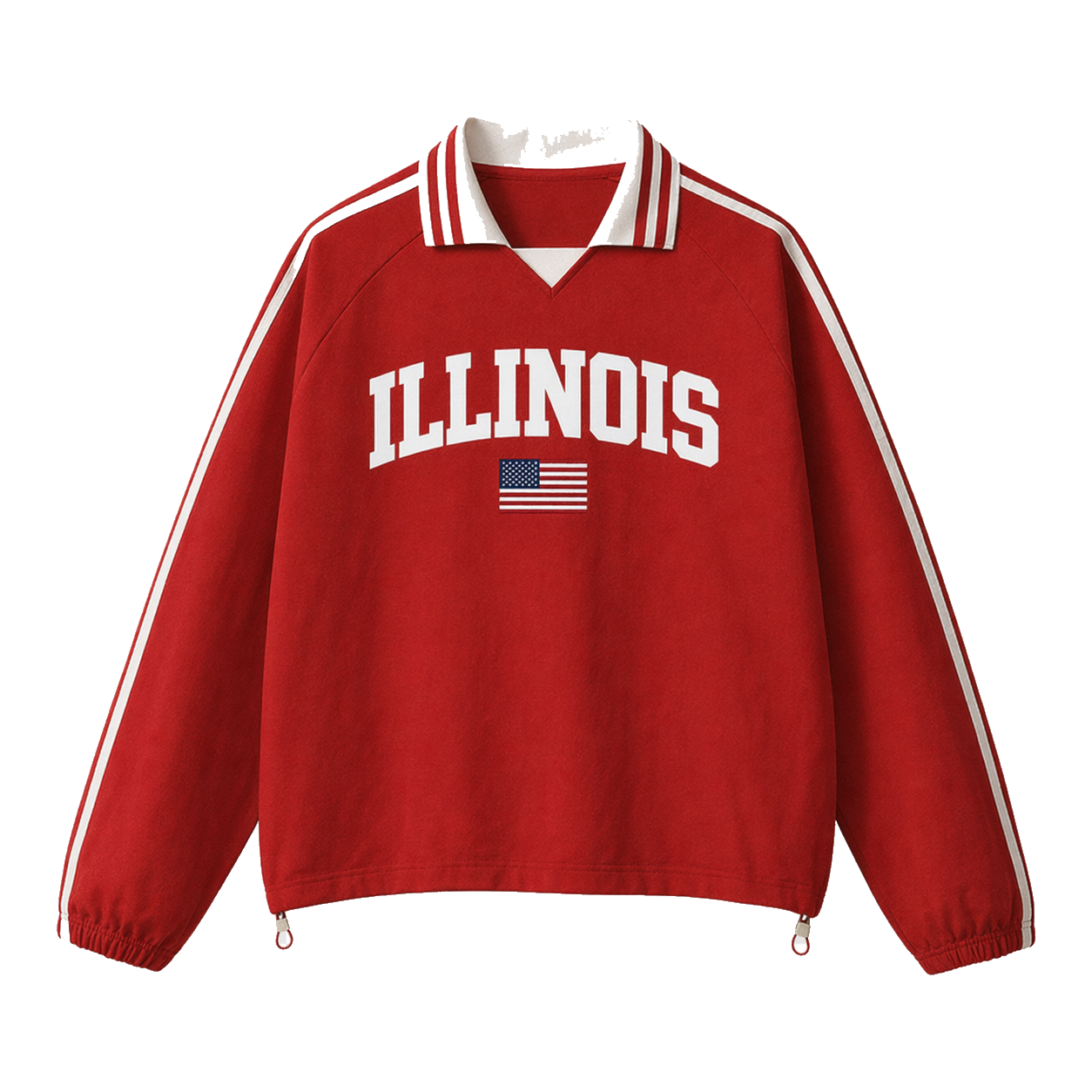 Collection 2 Illinois Contrast Striped Lapel Collar Sweatshirt - Red front