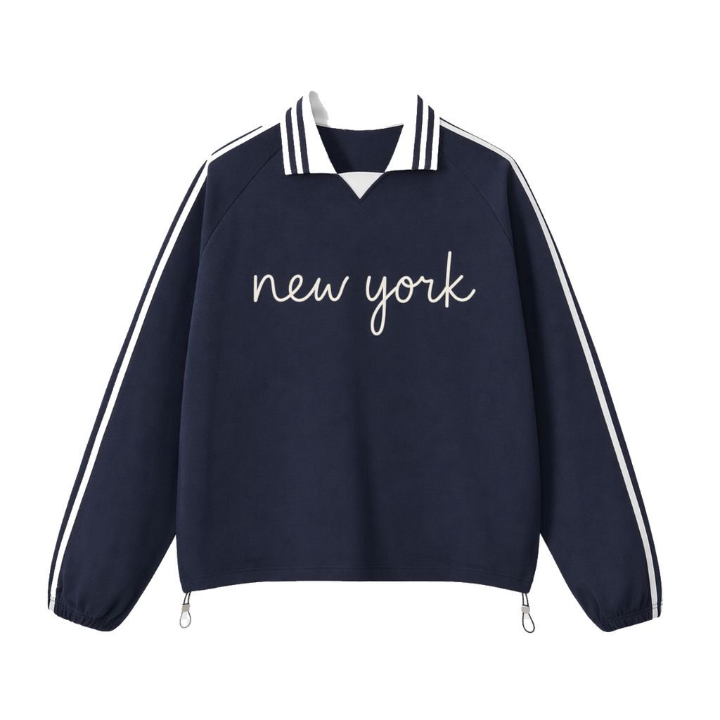 Collection 3 New York Contrast Striped Lapel Collar Sweatshirt - Royal Blue front