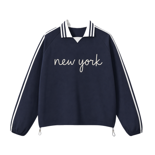 Collection 3 New York Contrast Striped Lapel Collar Sweatshirt - Royal Blue front