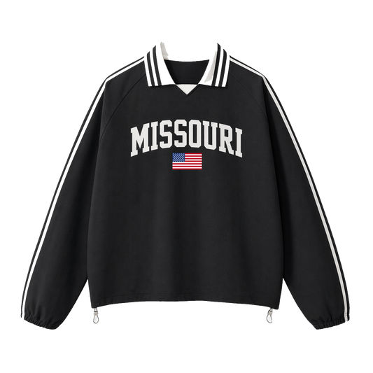 Collection 2 Missouri Contrast Striped Lapel Collar Sweatshirt - Black front