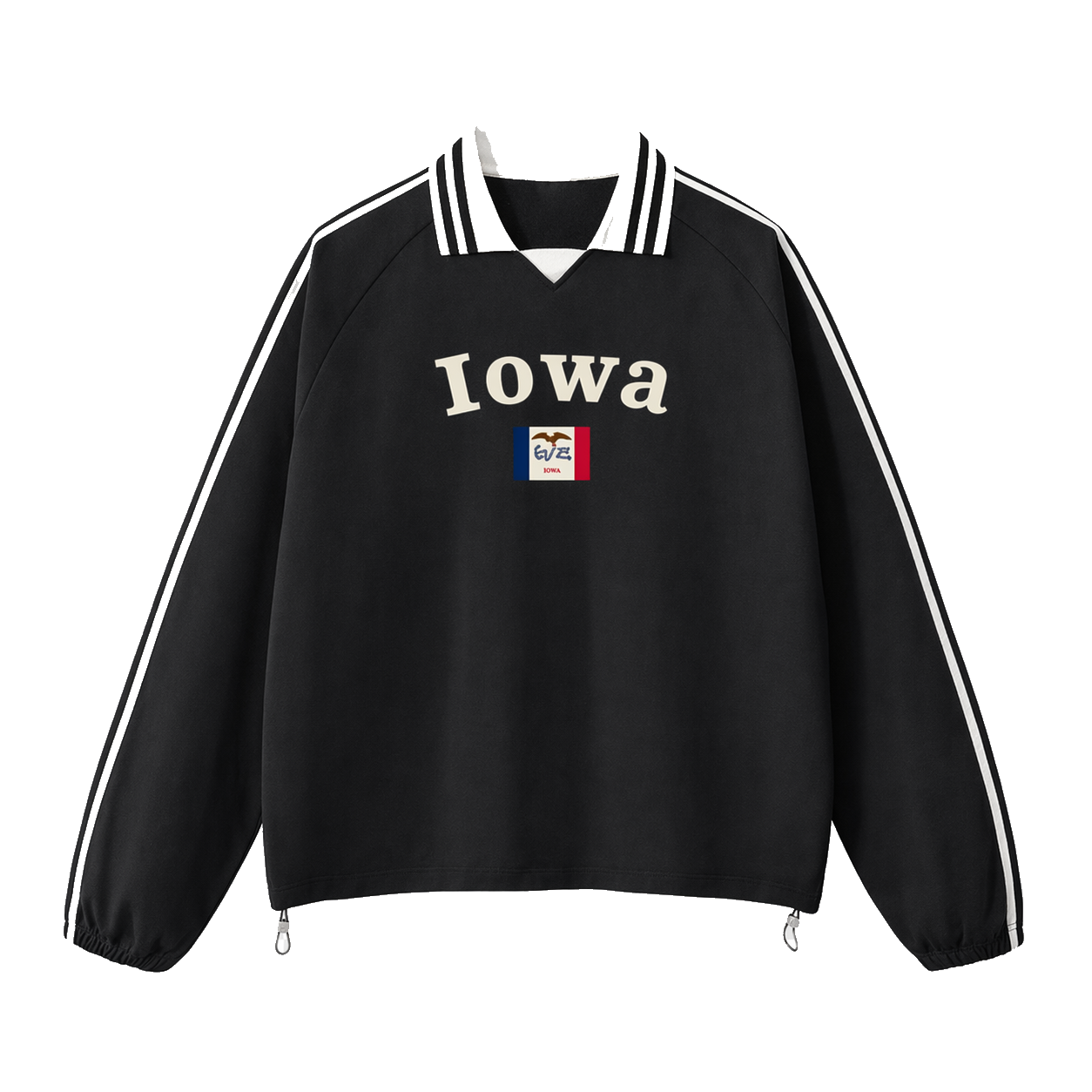 Collection 6 Iowa Contrast Striped Lapel Collar Sweatshirt - Black front