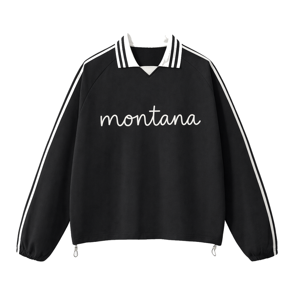 Collection 3 Montana Contrast Striped Lapel Collar Sweatshirt - Black front