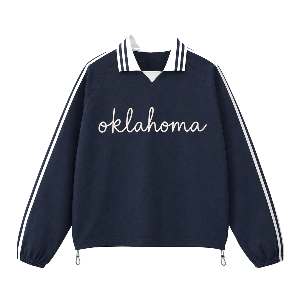 Collection 3 Oklahoma Contrast Striped Lapel Collar Sweatshirt - Royal Blue front