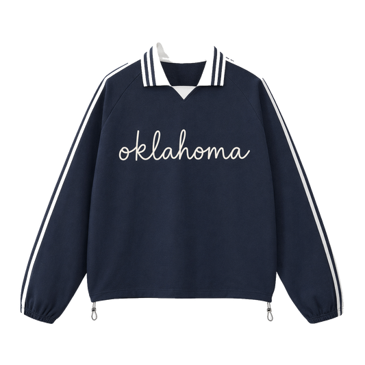 Collection 3 Oklahoma Contrast Striped Lapel Collar Sweatshirt - Royal Blue front