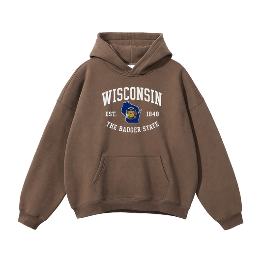 Collection 8 Wisconsin Oversize Fleeced Hoodie - Brown front