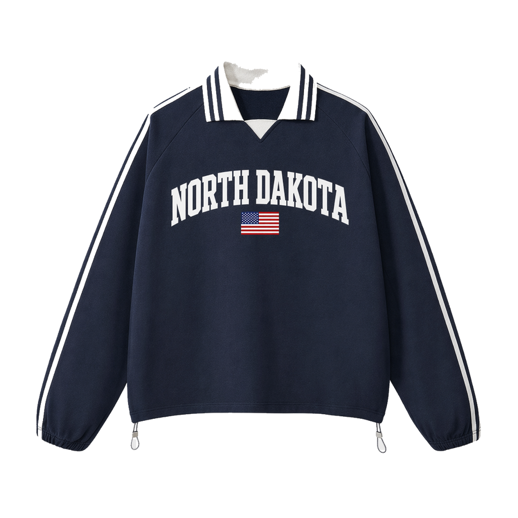 Collection 2 North Dakota Contrast Striped Lapel Collar Sweatshirt - Royal Blue front