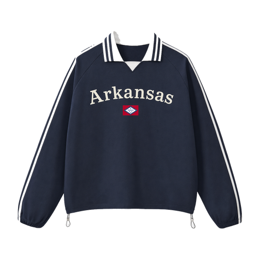 Collection 6 Arkansas Contrast Striped Lapel Collar Sweatshirt - Royal Blue front