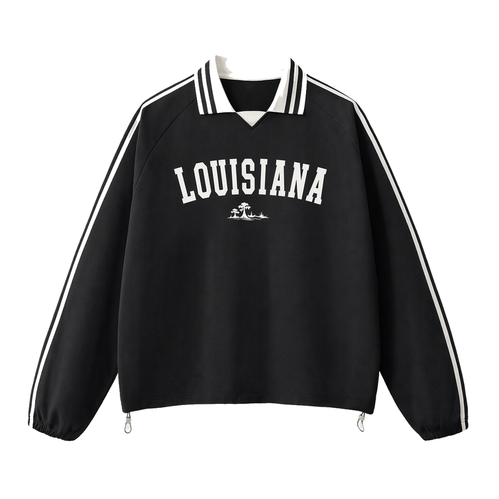 Collection 9 Louisiana Contrast Striped Lapel Collar Sweatshirt - Black front