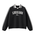 Collection 9 Louisiana Contrast Striped Lapel Collar Sweatshirt - Black front