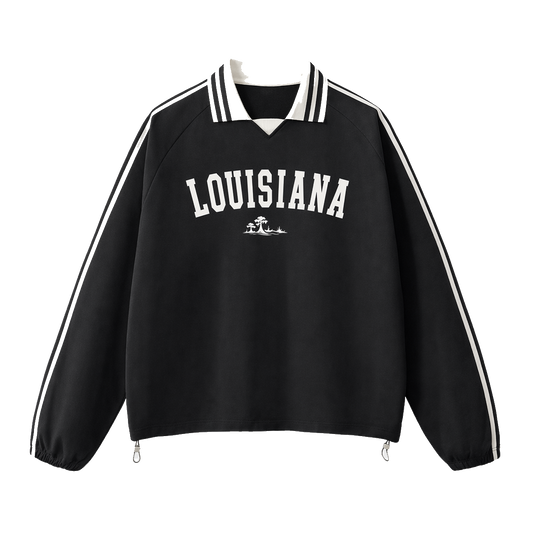 Collection 9 Louisiana Contrast Striped Lapel Collar Sweatshirt - Black front