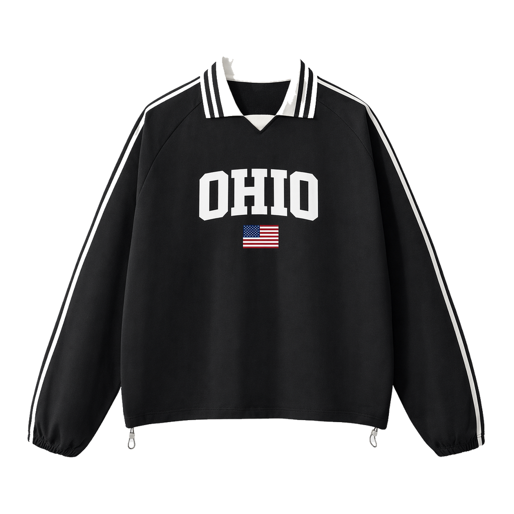 Collection 2 Ohio Contrast Striped Lapel Collar Sweatshirt - Black front