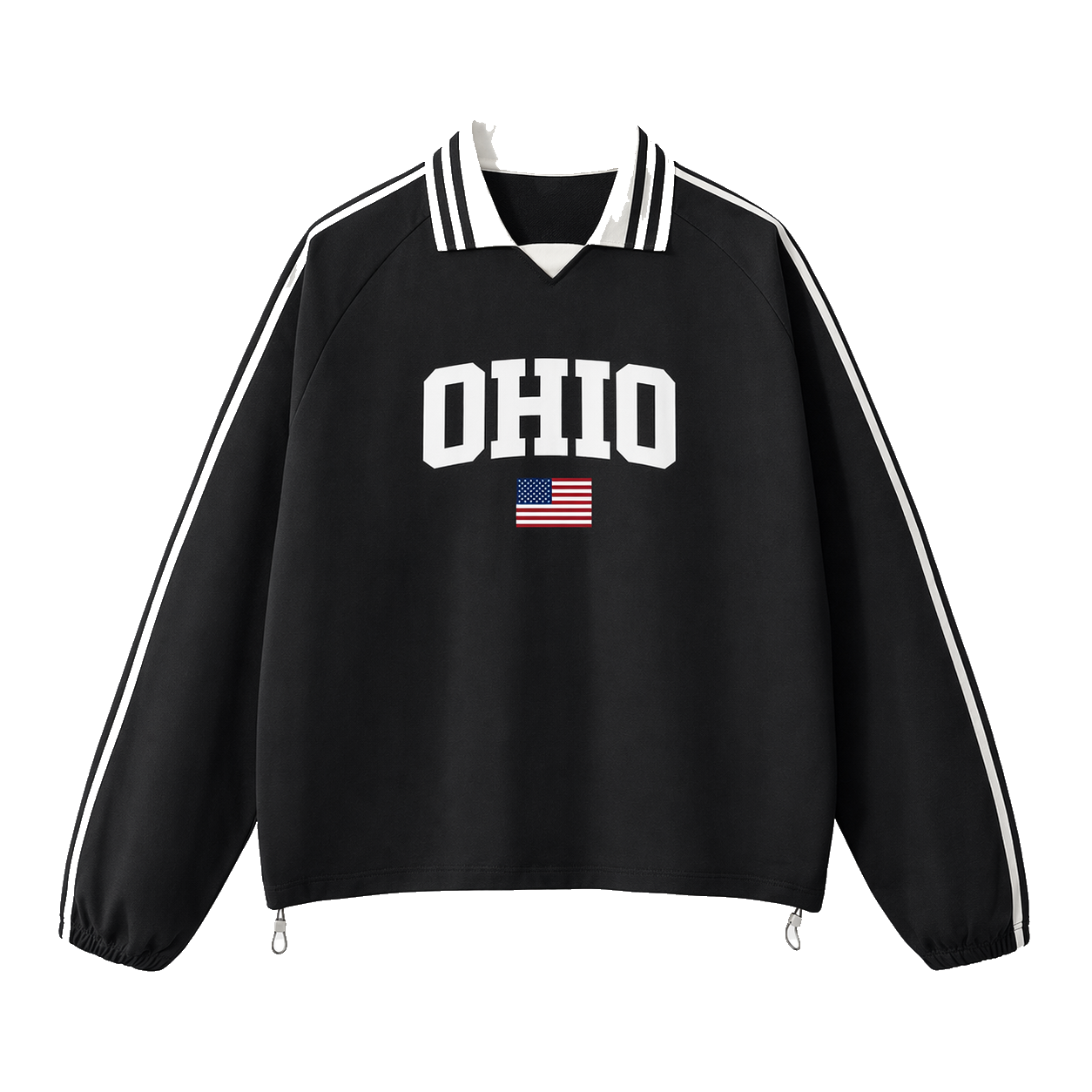 Collection 2 Ohio Contrast Striped Lapel Collar Sweatshirt - Black front