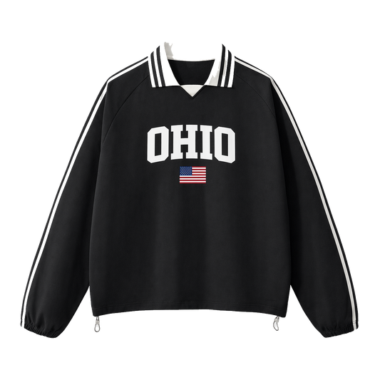 Collection 2 Ohio Contrast Striped Lapel Collar Sweatshirt - Black front