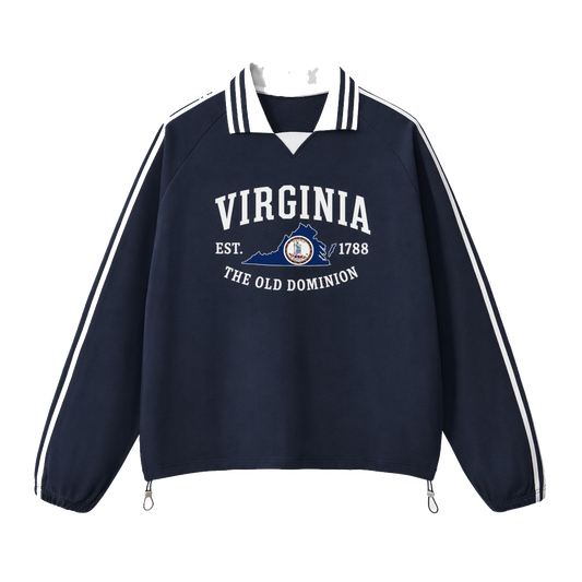Collection 8 Virginia Contrast Striped Lapel Collar Sweatshirt - Royal Blue front