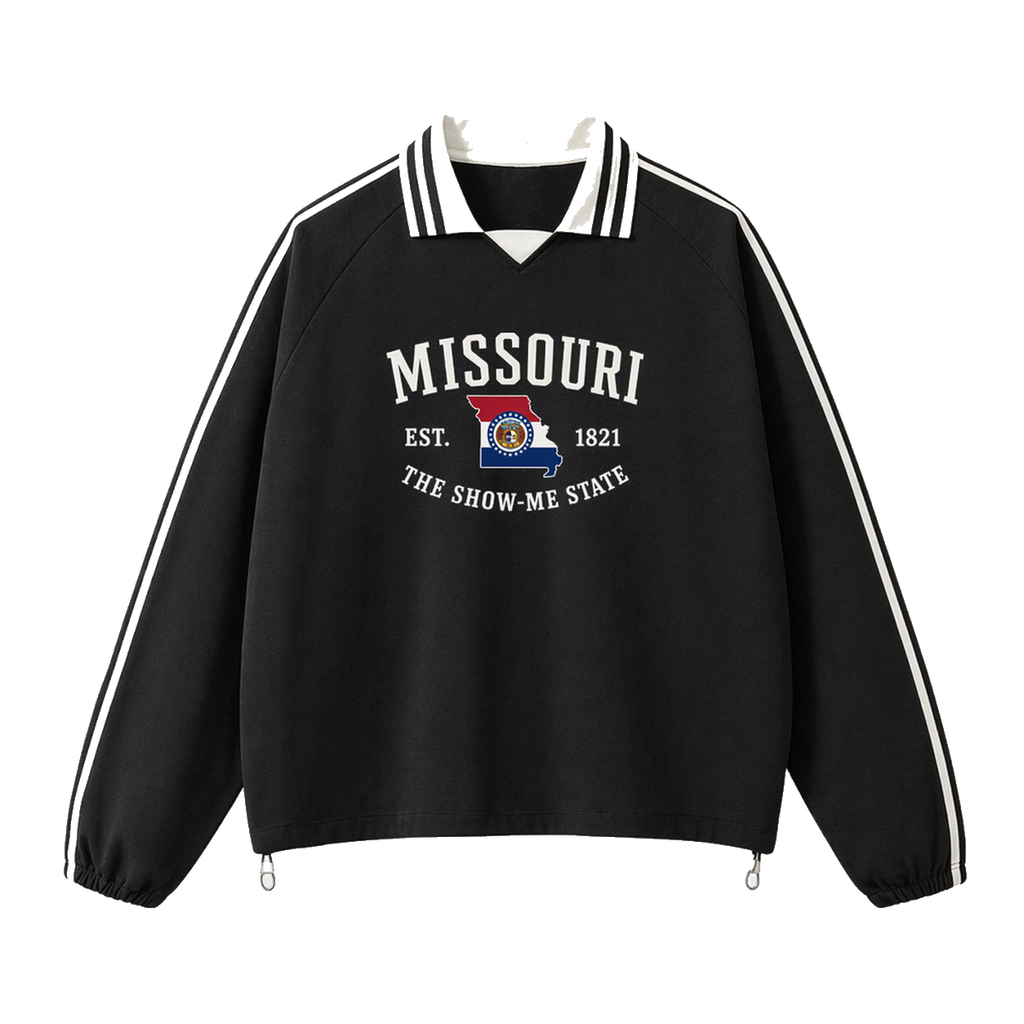 Collection 8 Missouri Contrast Striped Lapel Collar Sweatshirt - Black front