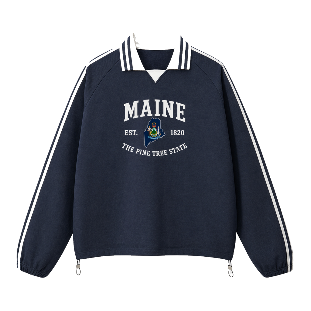 Collection 8 Maine Contrast Striped Lapel Collar Sweatshirt - Royal Blue front