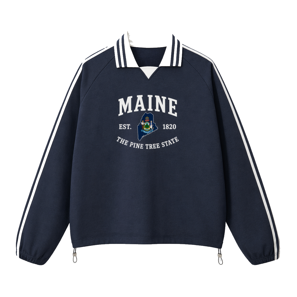 Collection 8 Maine Contrast Striped Lapel Collar Sweatshirt - Royal Blue front
